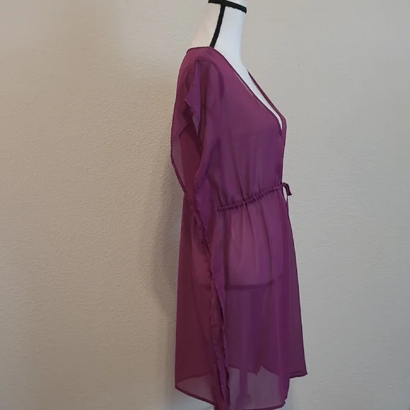 Purple Sheer V-Neck Swim Suit Cover Up M - Picture 2 of 4